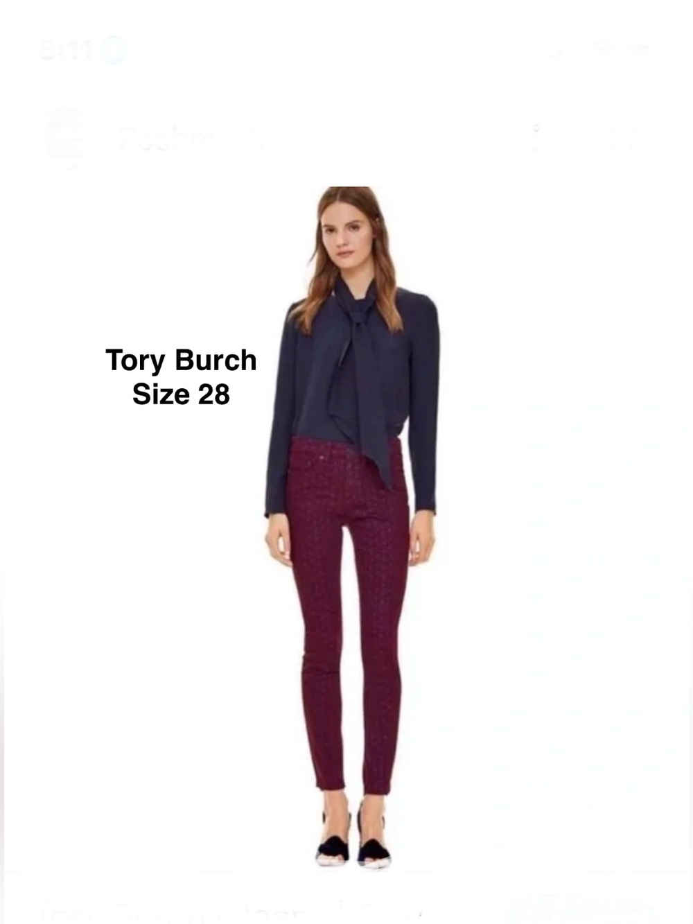 TORY BURCH LN Burgundy Floral Print Skinny Jeans size 28⭐️⭐️⭐️⭐️
